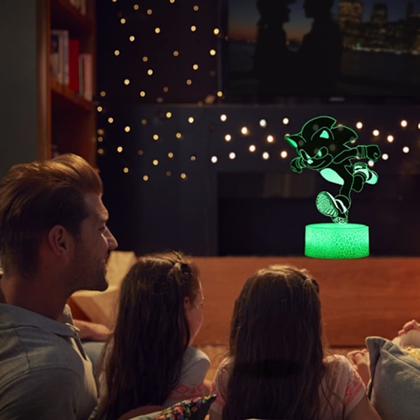 3D Sonic Anime Nattlampe - LED Illusionslampe med 2 Mønstre og 16 Fargeendringer, Dekorativ Bordlampe med Fjernkontroll, Kreativ Bursdags- og Julegave