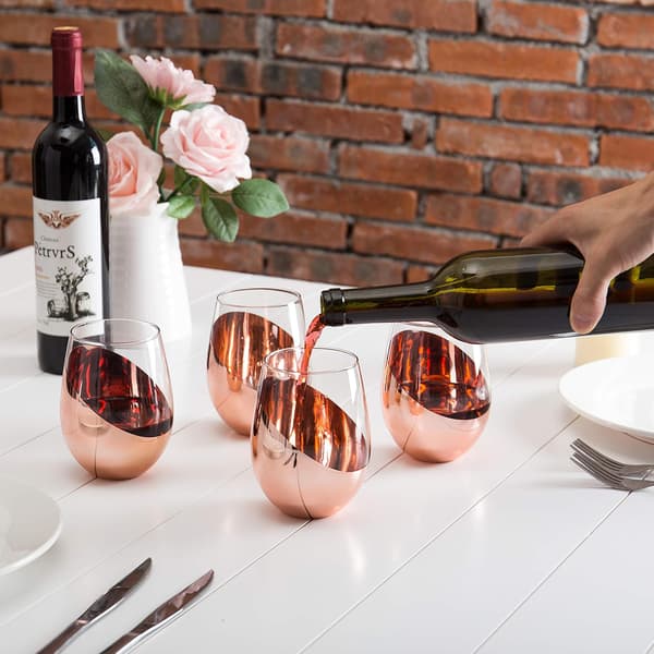 MyGift Moderne Accent Stemless Vinglass Sett, Rødvinglass Sett med 4 Copper