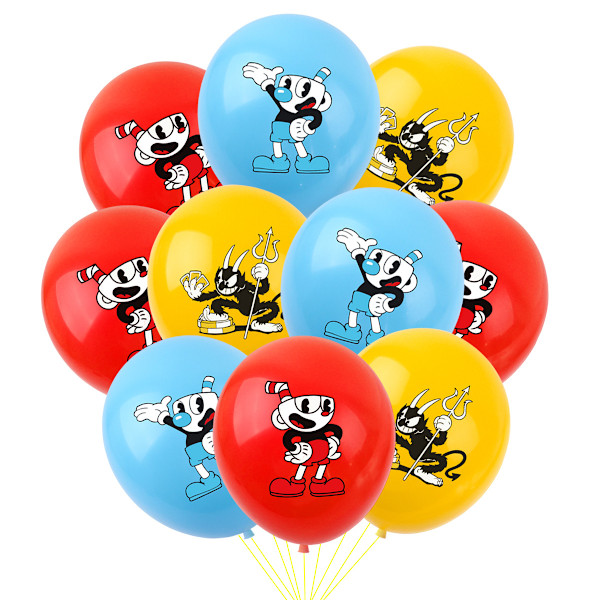 Cuphead 60 kpl ilmapalloa 12 tuuman teemalla lateksipalloa, juhlakoristeluun, syntymäpäiväjuhlien tarvikkeisiin tai kaarikoristeluun (punainen+sininen+keltainen)