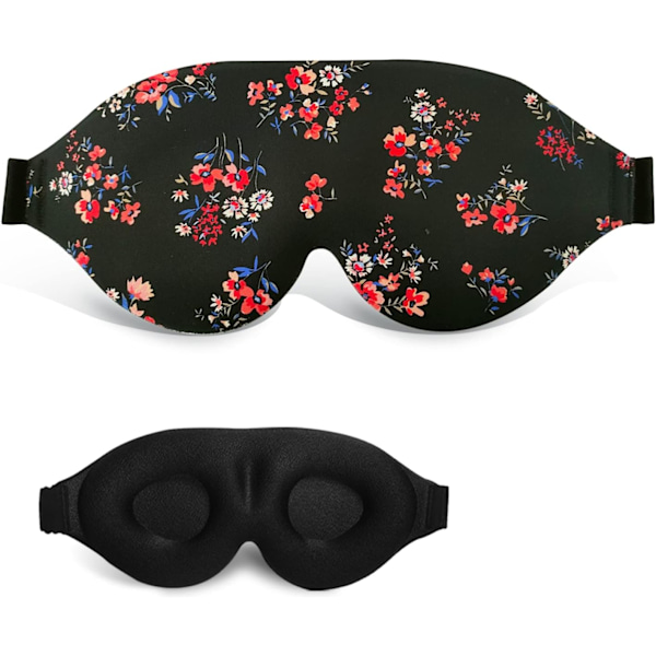 3D Unimaski, 100 % Valoa estävä 3D-muotoiltu unimaski, mukava ja erittäin pehmeä unimaski säädettävillä hihnoilla naisille, M