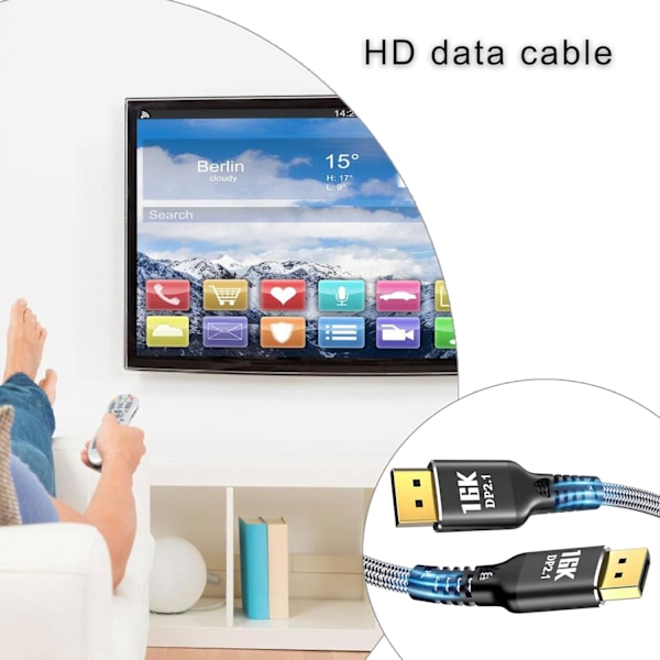 2m-DisplayPort 2.1 16K@30Hz 10K@60Hz Displaykabel til professionel gaming og videoredigering Stærk kompatibilitet