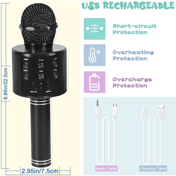 Svart karaoke-mikrofon med Bluetooth-sang-leker for jenter bursdagsgaver for 9 10 11 12 år gamle barn strømpefyllere