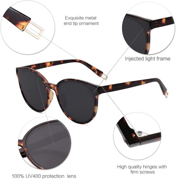 Ylisuuret pyöreät aurinkolasit naisille ja miehille Amber Tortoise Grey