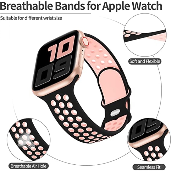 For Apple Watch-remmer 42mm 44mm 45mm, pustende myk silikon sportsreim erstatningsstropp for kvinner og menn, kompatibel med iWatch Series 7/SE/6/5/4/3/2/1, Spo