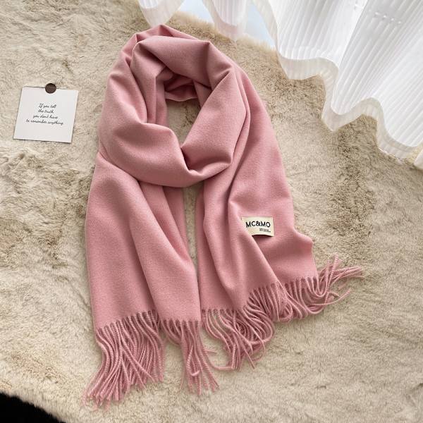 Kvinnors tjocka mjuka ullkashmir-sjal halsduk - varm enfärgad sjal-rosa