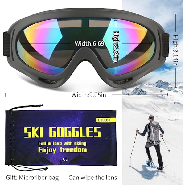 Skidglasögon, Motorcykelglasögon, Snowboardglasögon för Män Kvinnor Barn UV-skydd Skum Anti-Scratch Dammsäker(blå)