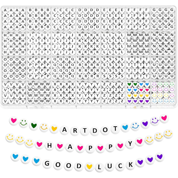 1400 stk. bogstavperler, 28 stilarter venskabsarmbånd assorterede alfabetperler preppy perler smykkefremstillingskit med perletaske til teenagepigegaver Ag Black Letter White Bead