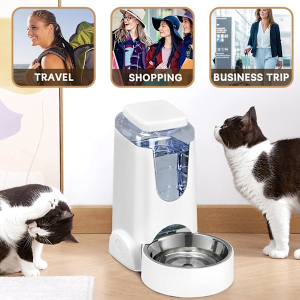2 pakke automatisk kattefoder og vanddispenser med rustfrit stålskål til hund, tyngdekraftsselvfødning til små og mellemstore kæledyr, hvalpe, killinger, 1 gallon x 2 ( White