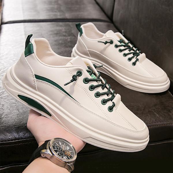 Herr Sneakers Fashionabla halkfria sula Konstgjord PU Sneakers Herr Casual Skor för dagligt utomhusbruk Beige Green 41