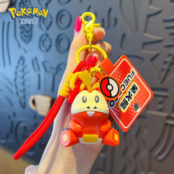 3D Fuecoco Pokemon Nyckelring, Mjuk Silikon Nyckelring med Karbinhake & Handledsrem, Söt Eld-typ Anime Väskberlock Present D