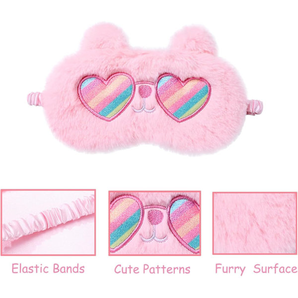 Söt Ögonmask Rosa Ögon Sömnmask, Plysch Sovande Ögonskydd Mjuk Rolig Ögonbindelmask, Fluffig Djur Sömnskärm Andningsbar Lättvikt