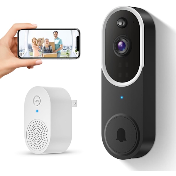 Smart 1080P Video Doorbell Camera Wireless,AI Human Detection,Live View,2-Way Audio,Included Chime,Night Vision,2.4G Wi-Fi,Cloud Storage