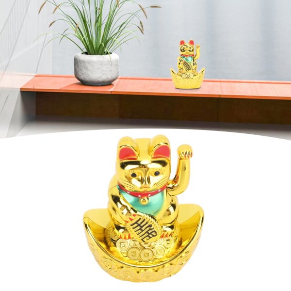 4 In Waving Lucky Fortune Cat with Waving Arm Vivid Expression Plastic Gold Lucky Fortune Cat for Decoration