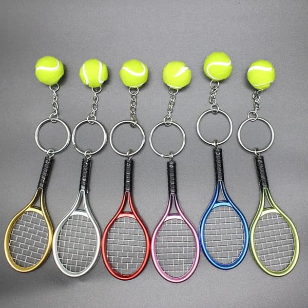Färg Mini Tennis Racket med Boll Nyckelring Nyckelring 6 Pack