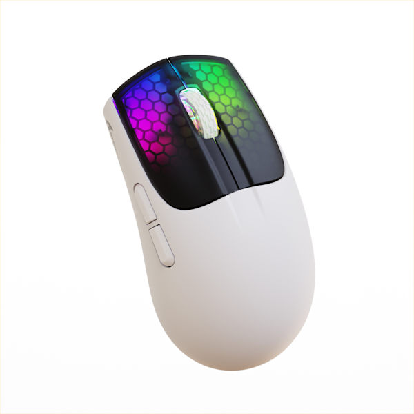 Trådlös Spelmus med Tri-lägen BT 5.1/2.4Ghz/USB-C, Lätt 49g, PAW3212 Optisk Sensor, Uppladdningsbart Batteri, RGB LED Bikake Mus Black White