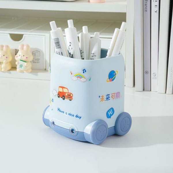 Kynäteline Kontti Auto-muotoinen Kawaii Monitoiminen Kynä-/lyijykynäteline Eloisa Työpöydän Järjestäjä Tarvike Meikkisäilytys Lahja (Sininen) blue