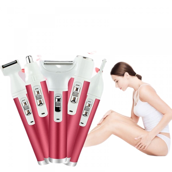 5 in 1 -naisetrimmeri - USB-ladattava johdoton partakone - Kasvojen karvanpoisto - Kiputon vartalon karvanpoisto - Nenäkarvat - Kulmakarvat - Käsivarret - Jalat - Bikinialue