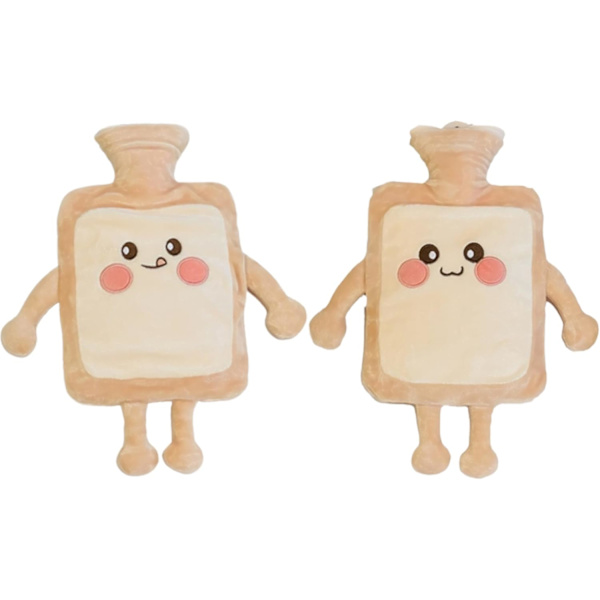 Varmvattenflaska 1000ML Varmvattenpåse Värmepaket med Söt Toastbröd Plyschöverdrag Stor Gummisk Varmvattenflaskor Handvärmare Present