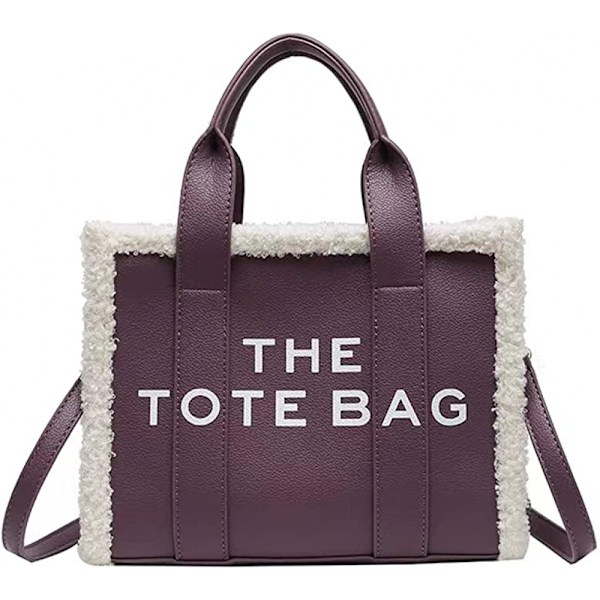 Toteväska för kvinnor, PU-läder toteväska med lammull, crossbody handväska för resor/arbete (11*8,26*4,3 tum)