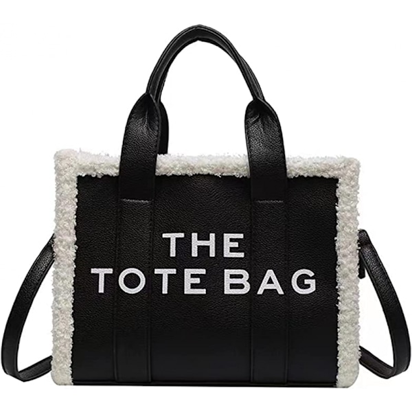 Toteväska för kvinnor, PU-läder toteväska med lammull, crossbody handväska för resor/arbete (11*8,26*4,3 tum)