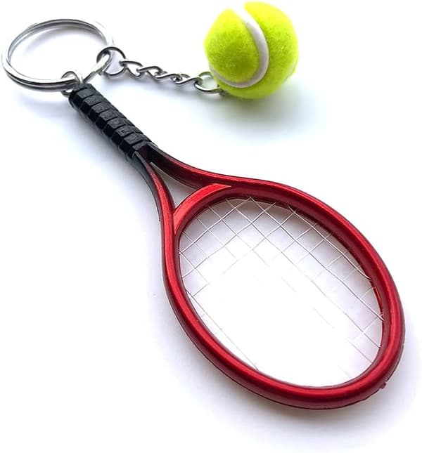 Färg Mini Tennis Racket med Boll Nyckelring Nyckelring Red