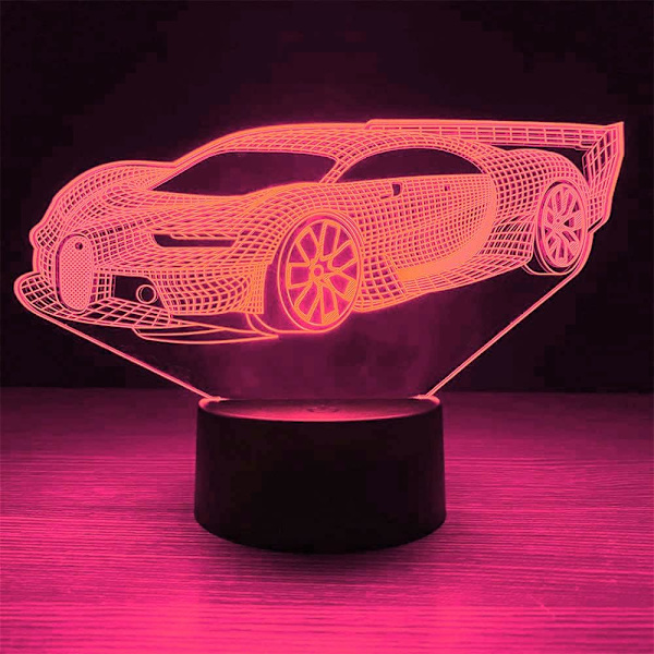 3D Sportsvogn Natlys Bordsklampe Optisk Illusion Lamper 7 Farveskiftende Lys LED Bordlampe Julegave Hjem Kærlighed Fødselsdag Børn Børn Gave
