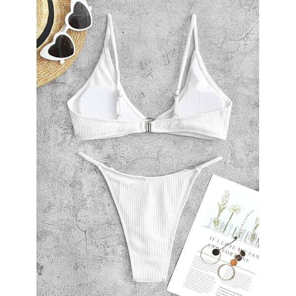 WJSM Dam Ribbad O-Ring String Bikini Badkläder Cheeky Trosa Baddräkt Två Delar 338_white XL