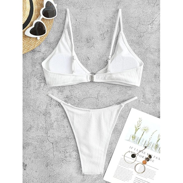 WJSM Dame Ribbet O-Ring String Bikini Svømmedrakt Cheeky Thong Badetøy To Deler Badedrakt 338_white L