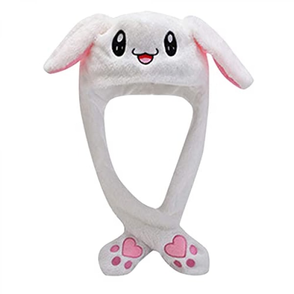 Moving Ear Rabbit Hat, Plush Bunny Ears Headband Halloween Animal Easter Cosplay Rabbit---White