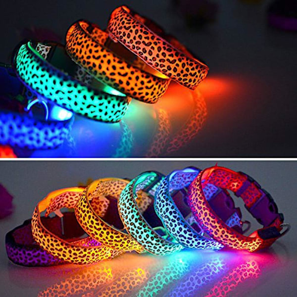 2 LED lysande hundhalsband leopard blixt valp halsband natt säkerhetsbelysning justerbart halsband (M, blå)