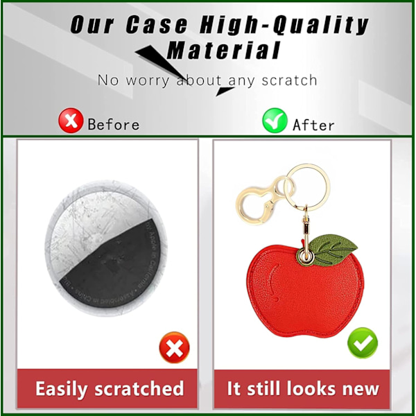 Læder nøgleringholder etui kompatibel med Apple AirTag, sød beskyttende Air Tag cover med nøglering, anti-scratch finder GPS tracker etui til Red Apple