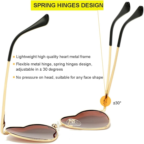 Polariserte hjerteformede solbriller for kvinner, mote, stilig stil, metallramme, UV400-beskyttelseslinse Gold Gradient Brown 54 Millimeters