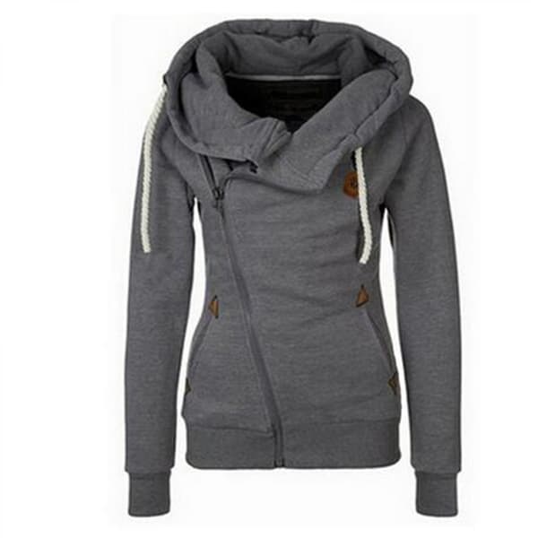 Hættetrøjer til kvinder Hættetrøjer med skrå lynlås Fleecetrøje, Sweatshirts til kvinder Trøjer Langærmede Tunika Toppe,M