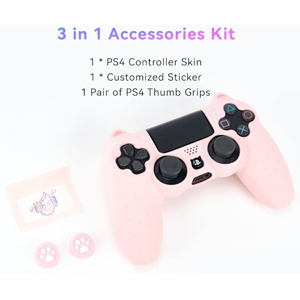 Kattenslab PS4-kontrollerhud Anti-skli Silikonhud Beskyttende Deksel for PS4 Trådløs Kontroller Pink