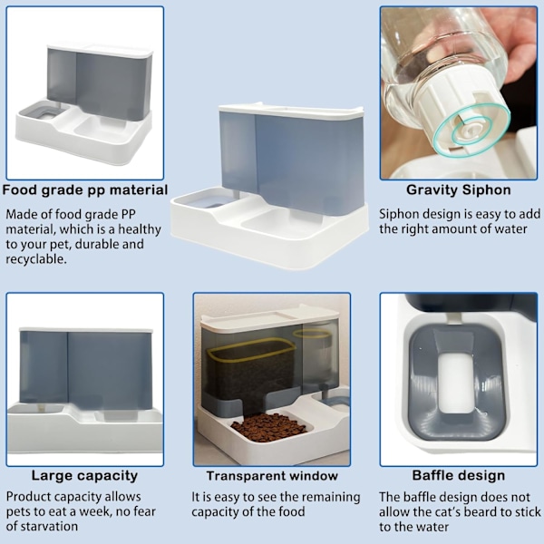 Automatisk tyngdkraftsmatare för katt, 2 i 1 tyngdkraftsmatare för husdjur och vattenbehållare, allt-i-ett automatisk valpmatare, vattentillförsel för små och medelstora Pink