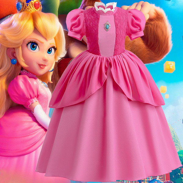 Kvinners Prinsesse Peach Kostyme Jenter Prinsesse Peach Kjole Med Krone Øredobber Egnet for en høyde på 100 cm