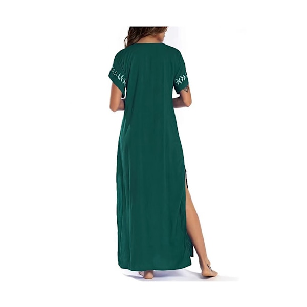 Kvindebroderi Kortærmet Bikini Badetøj Cover Up Side Split Strand Kaftan Kjole
