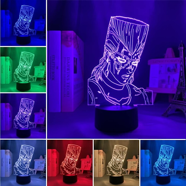 Akryl Jean Pierre Polnareff 3D Lampe Anime Illusions LED Nattelys Jente Gutter Bursdagsgave 7/16 Farger Berøringsfjernkontrollbryter