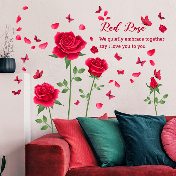 Kauniita kukkia Perhosia Englanninkieliset Kirjeet Seinätarrat Paperit Koti Tarra Irrotettava Seinä Olohuone Makuuhuone PVC Taidekuvia Seinämaalaukset