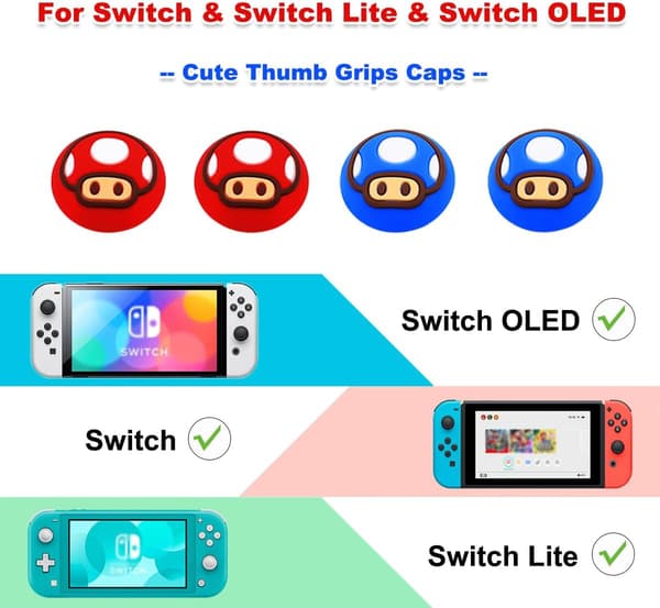 Tommelgrebshætter til Nintendo Switch/OLED/Switch Lite, 4 stk. Hætter til Nintendo Switch Joystick Dæksler Kawaii Tilbehør Switch Tommelgrebshætter
