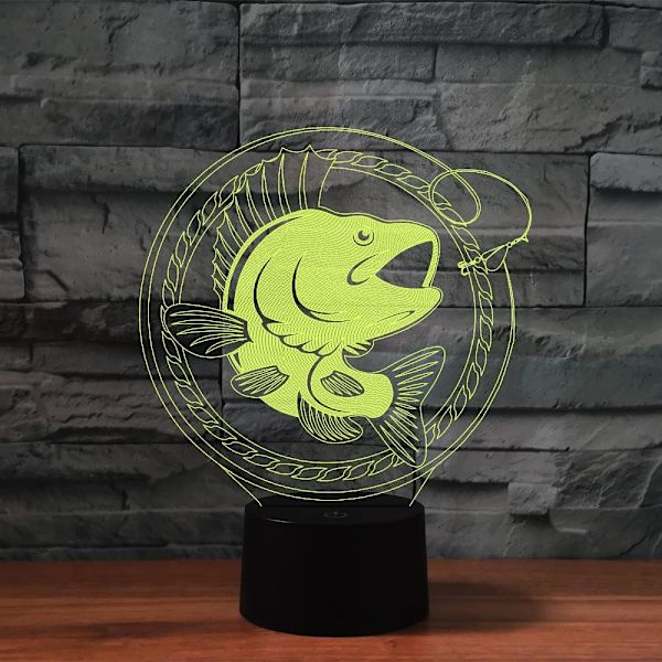 3D Go Fishing Fjernkontroll 16 Farger Nattelysbilder Illusionsakryl LED Bord Nattbord Lampe Barn Soverom Skrivebord Dekor Bursdagsgaver Leke for Barn