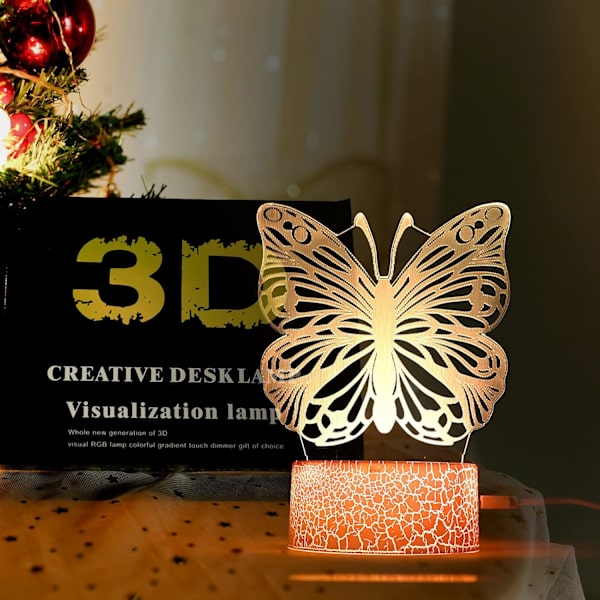 3D Illusionslampe Sommerfugl Nattelys, Bursdagsgave til Jenter Barn Gaver Sengelampe med 16 Farger Skiftende Fjernkontroll Sommerfugl