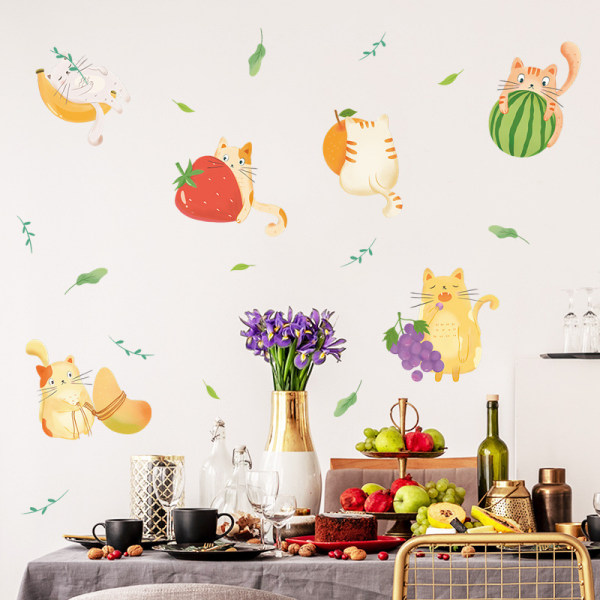 Irrotettavat seinätarrat Sarjakuva hedelmät ja kissat seinätarrat vinyylitaustakuvat sisustustarrat jääkaapin keittiöön