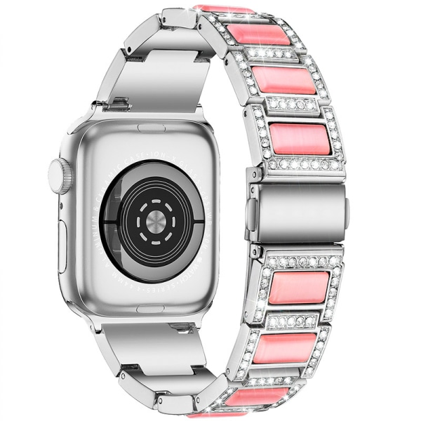 Metallband för Apple Watch 38/40/41mm med Strass Resin Armband Diamant Armband Rostfritt för iWatch Serie 8 7 6 5 4 3 2 1 SE