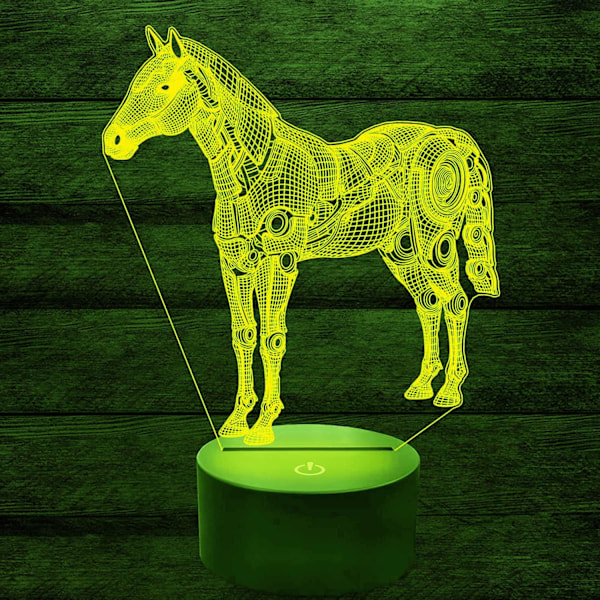 3D Häst Nattlampa LED-lampa Illusion 7 Färgväxlande Touch Switch Bordsskiva Dekorationslampor Födelsedagspresent Akrylbas USB-kabel Leksak
