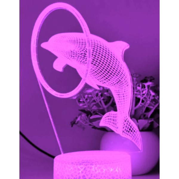 3D Delfin Fisk Nattlampa Bordsskiva Optisk Illusion Lampor 7 Färgväxlande Ljus LED Bordlampa Jul Hem Kärlek Födelsedag Barn Leksak Present