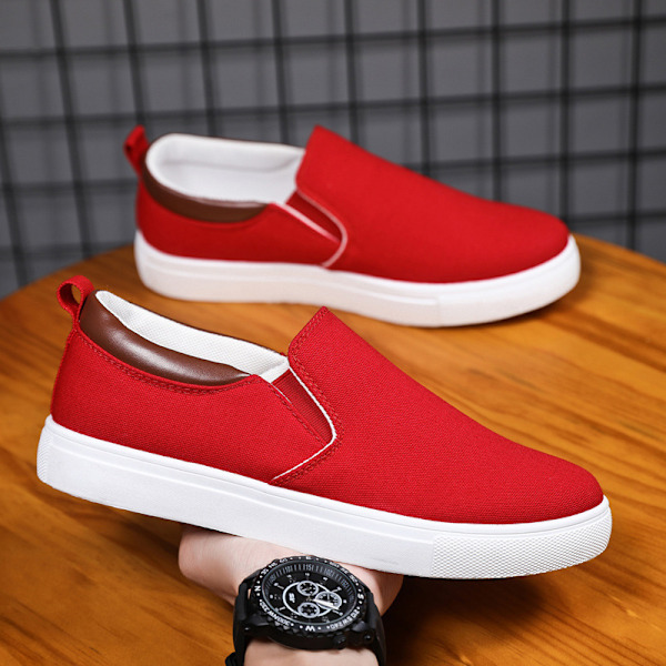 Plus-kokoisten miesten kengät Canvas-kengät Miesten laiskat slip-on-vapaa-ajan laudaskengät Miesten kangaskengät Vapaa-ajan kengät Red 45