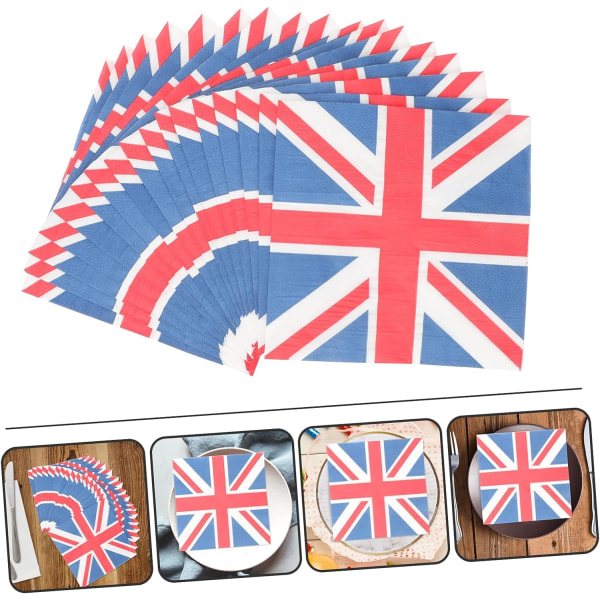 WJ 3 Union Jack vävd lantlig inredning Fyrkantig monterad bordsduk Storbritannien Bordsdekorationer Cocktailservetter Storbritannien Servetter Storbritannien Flagga Servetter