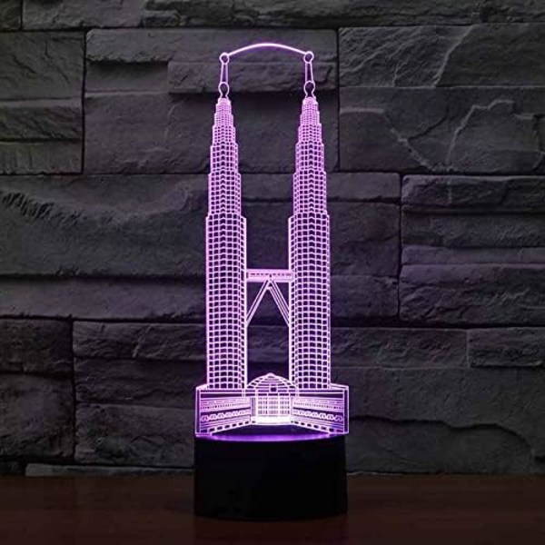 3D Tornbyggnadsnattlampa LED Skrivbordslampa Optisk Illusionlampa Barnrumsdekoration 16 Färger Fjärrkontroll Touch Switch, Jul Nyårspresenter