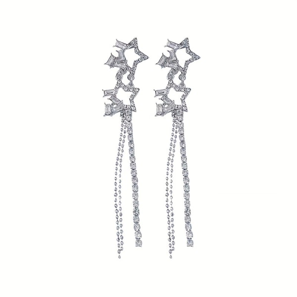 Ontto tähti pitkä tupsu korvakorut Niche Design Double Star Inlaid Zircon korvakorut Jewelry Gift